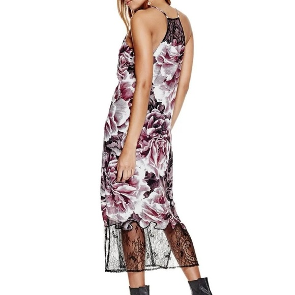 Guess| NEW Gorgeous Purple Black Floral Lace Long Chemise Dress Sz S w/Tags - Picture 9 of 11